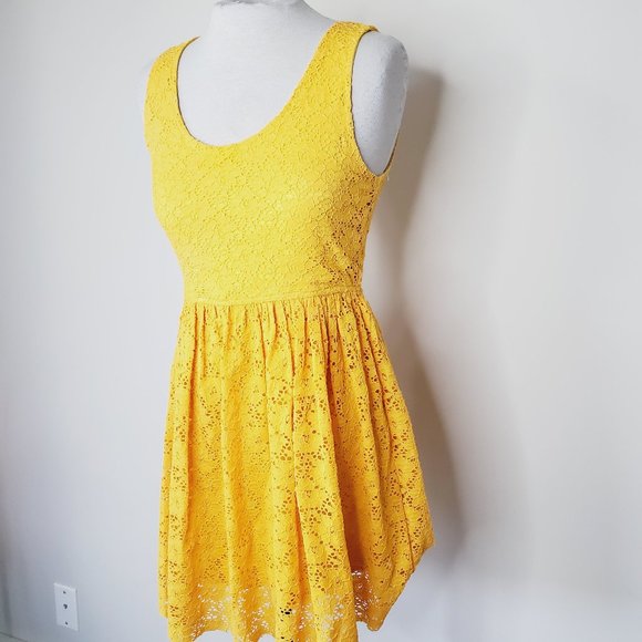 AUDREY 3+1 Mustard Yellow Lace Skater Boho Dress - Picture 2 of 9